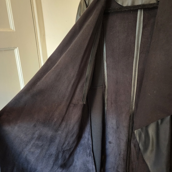 Black Faux Leather and Suade Cardigan Jacket/Coat - Picture 3 of 7